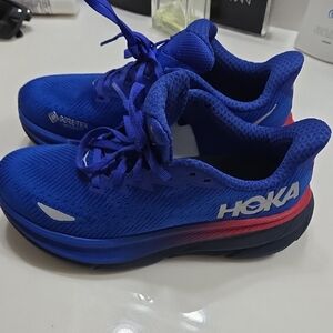 Hoka Blue and Red Athletic Shoes